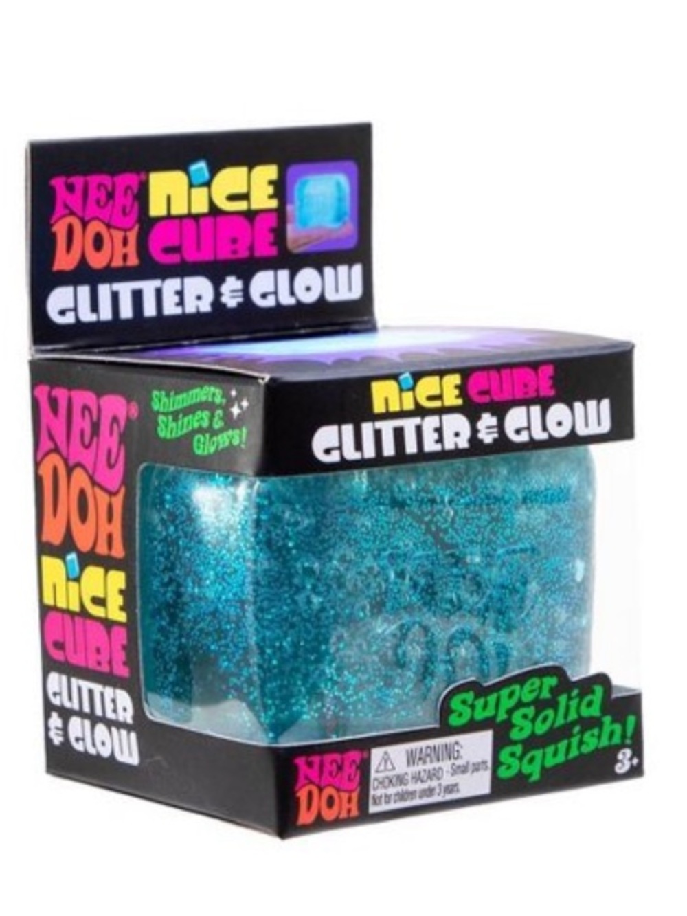 NeeDoh Nice Cube Glitter & Glow - Teal Blue Squishy sensory toy